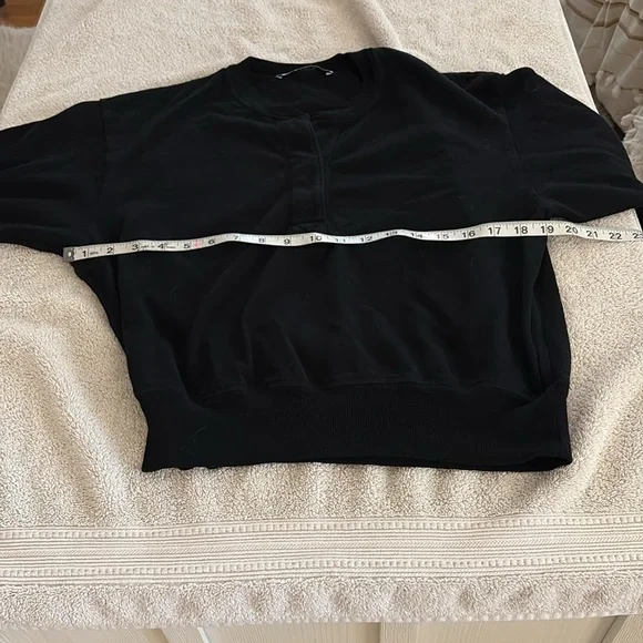LEEN Loopwheel Black Women's sweatshirt with top buttons. Made in USA from Saks - Picture 8 of 10